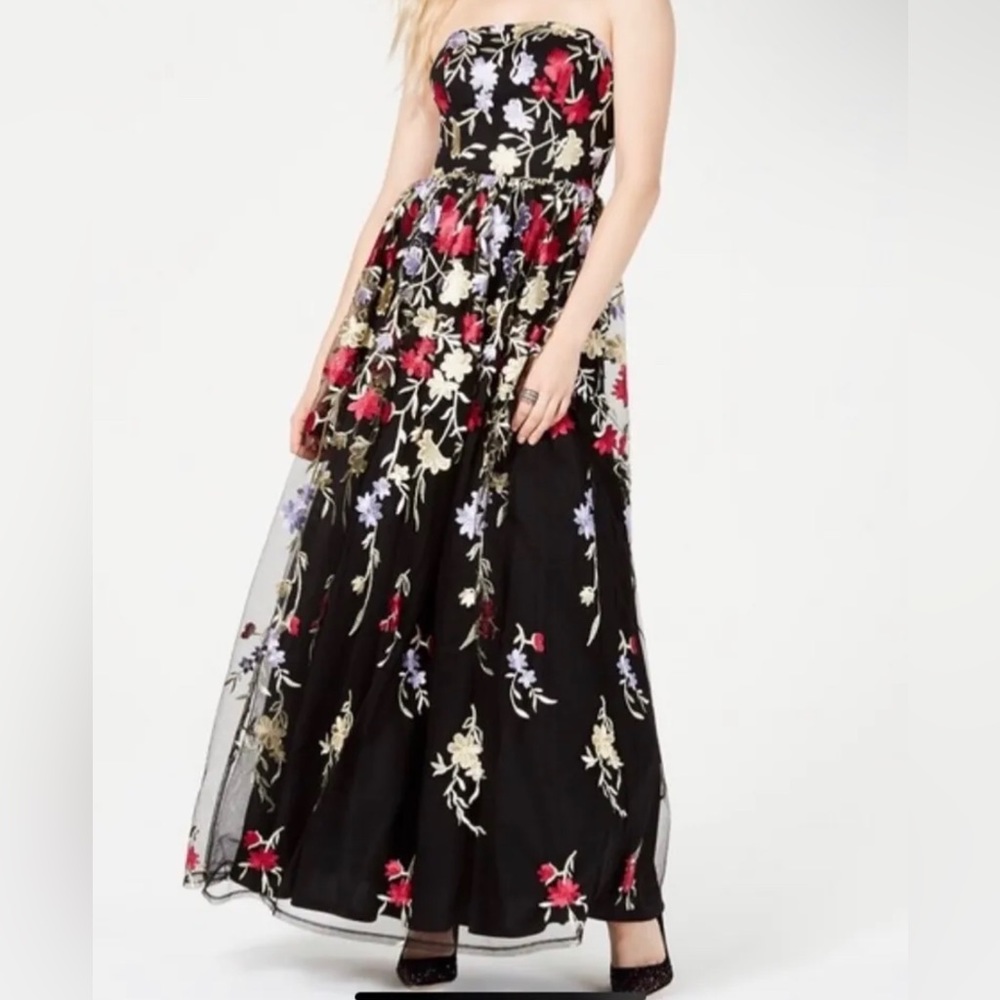 City Studios Strapless Black Floral Formal Dress Size 3